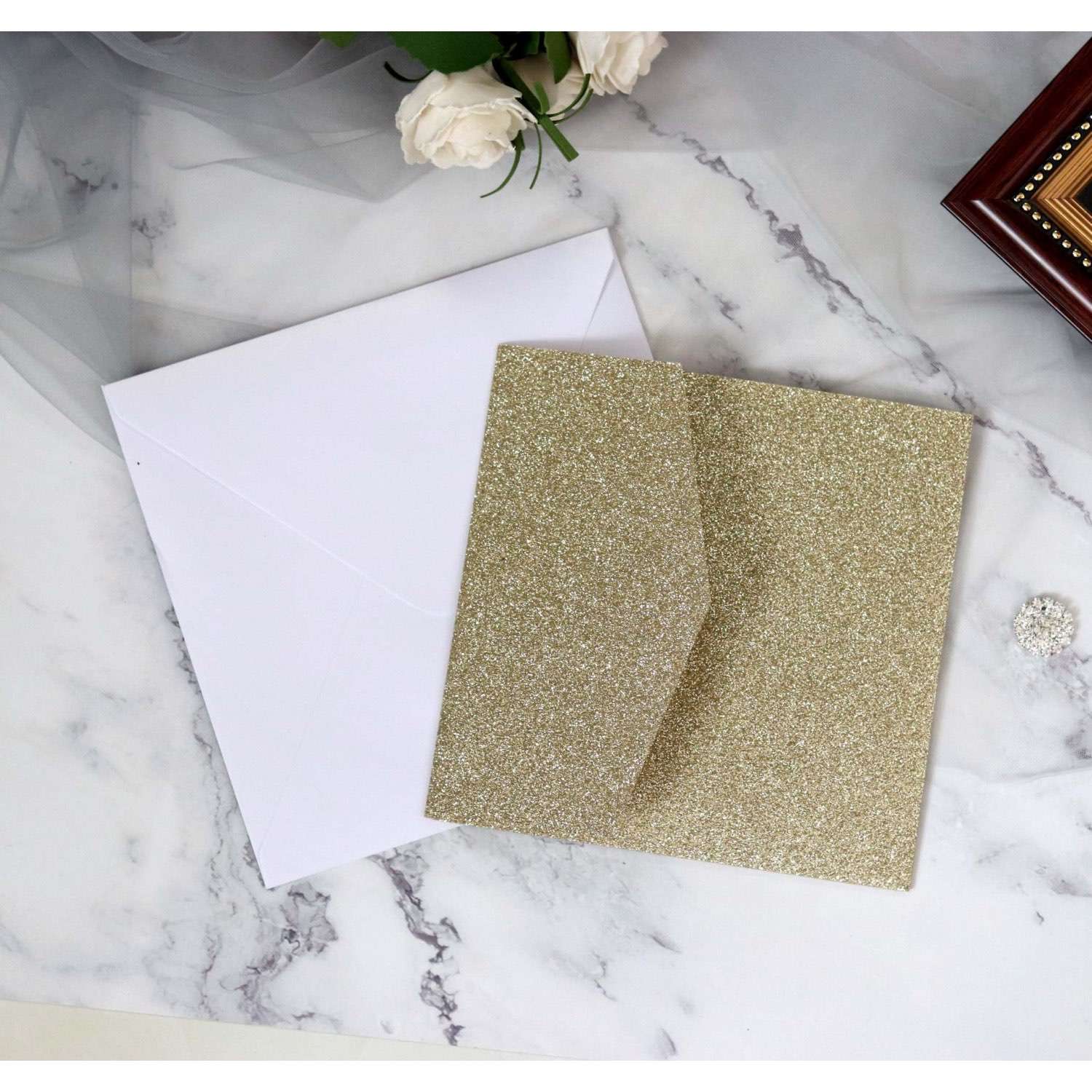 Square  Wedding Invitation Laser Cut Glitter Card Holiday Greeting Card